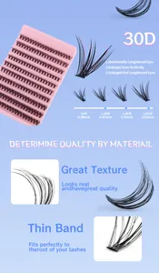 Detailed view of 30D individual cluster lashes with ultra-thin band in various lengths