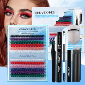 Kit Extensión Pestañas Postizas DIY Pestañas en Racimo de Fibra Sintética Bond Seal Remover Pinzas Rizador de Pestañas Cepillo Herramientas Natural Espeso Longitudes Múltiples Color Mixto Accesorios de Maquillaje
