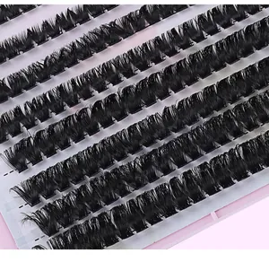 Macro detail of high-volume 30D 40D 50D individual lash clusters set in a pink case