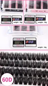 Detailansicht des DIY-Wimpern-Sets mit 60D-Segmenten, Kleber und Wimpernzange
