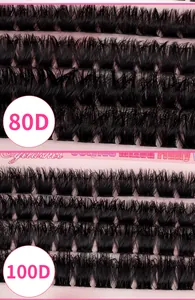 Detailansicht der 80D und 100D Einzelwimpern-Cluster zeigt Dichte und Schwung