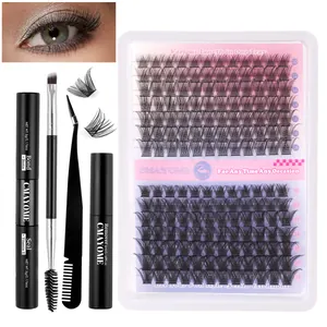 DIY cluster lash extension kit with 10-18mm lashes, bond and seal, remover and tweezers