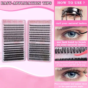 DIY cluster lash extension kit with 30D 40D 50D mixed densities and application guide