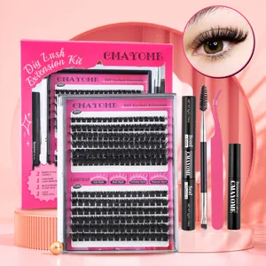 DIY wimperverlenging set 204 clusters gemengde lengtes met lijm remover en roze pincet