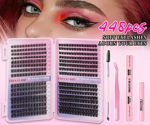 DIY wimperverlengingsset met 448 clusters, lijm, remover en roze applicator tools