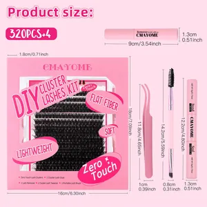 Set completo 320 ciglia finte DIY con colla, solvente, pinzetta e spazzola rosa