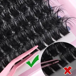 Set extension ciglia fai-da-te con ciuffi neri densi e pinzette rosa per applicazione