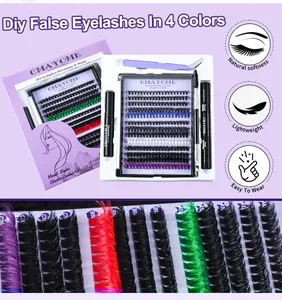 Λεπτομέρεια macro του σετ βλεφαρίδων DIY με χρωματιστές βλεφαρίδες και εργαλεία