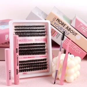 DIY Cluster-Wimpernset mit 60D 80D 100D Wimpern, Kleber, Versiegelung und rosa Werkzeugen
