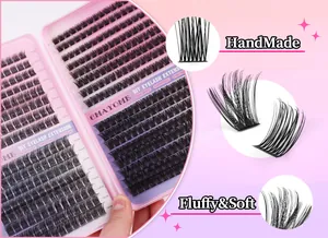 Detailweergave van handgemaakte DIY-wimper-extensions in lengtes van 10mm tot 16mm
