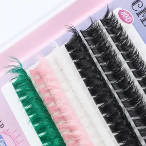 Set di ciglia finte a ciuffetti 80D colorate con ciglia verdi rosa bianche e nere