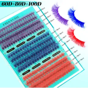 Makroanzeige von lila und blauen 60D 80D 100D individuellen Cluster-Wimpern