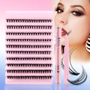 DIY Individual Eyelash Extension Kit With Lash Bond And Seal Tweezer Synthetic Fiber Mixed Cluster Lashes For Women