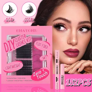 DIY Cluster Lashes Kit 80D 100D Μικτό Μήκος D Καμπύλη Μαύρη ίνα Κόλλα Βλεφαρίδων Και Σφραγιστικό Αφαίρεση Ροζ Τσιμπιδάκι Εργαλείο