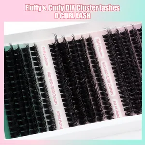 Macro shot of D curl DIY lash clusters in 60D, 80D, and 100D fluffy black volume