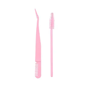 Wimpern-Applikator-Kit in Rosa mit Präzisionspinzette, Kamm und Spiral-Wimpernbürste