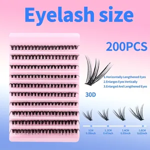 30D individual cluster lashes size chart 10-16mm with 200pcs for natural eye extension