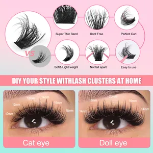 Detail of DIY lash clusters showing various lengths and cat eye vs doll eye effects