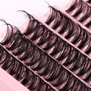 Natural cluster eyelashes in pink tray with 200 clusters for DIY extension