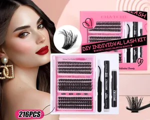 DIY eyelash extension kit with 216 clusters, bond & seal, tweezers and remover