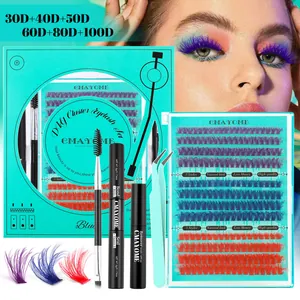 Professionelles DIY Wimpernverlängerung Kit Einzelne Cluster Wimpern Mit Kleber Entferner Pinzette Bürste Für Dichtes Makeup
