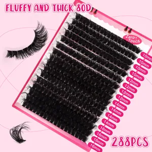 Set da 288 pezzi di ciglia a grappolo 80D con lunghezze miste da 10mm a 16mm