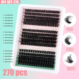 Detail of 270 clusters DIY eyelash set with mixed 60D 80D 100D density and 12-20mm lengths