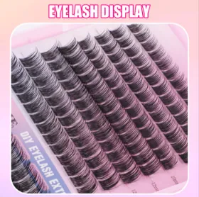 Detailweergave van DIY wimpersegmenten in tray met 10mm en 12mm lengte-indicaties
