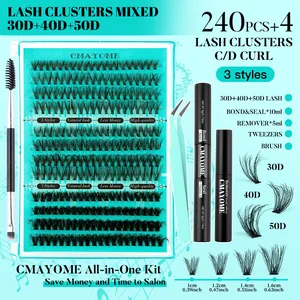 Wimpernverlängerung Set mit 240 Clustern, Kleber, Entferner, Pinzette und Bürste im Set