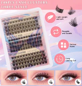 Macro detail of 148pcs DIY lash cluster set with natural and fluffy volume extensions