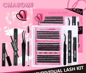Detailed DIY eyelash extension kit with 60D 80D 100D lash clusters and bond seal tools