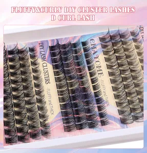 Macro shot of D-curl individual lash clusters in 10-16mm lengths for DIY extensions