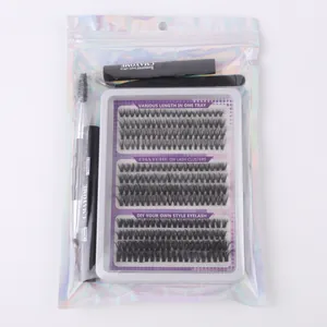 Macro view of professional DIY eyelash extension kit with glue, remover and lashes
