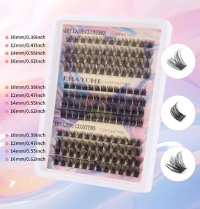 Detail of DIY eyelash extension kit showing 10-16mm mixed clusters and lash textures