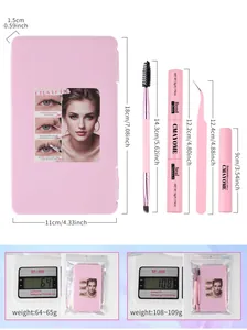 Kit de extensión de pestañas rosa de 5 piezas con herramientas, pegamento y medidas