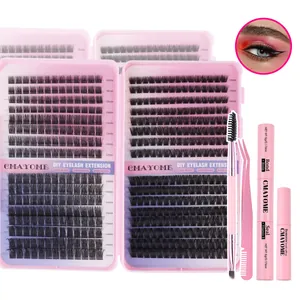 DIY wimperextensions set met 448 clusters, lijm en pincet in een roze geschenkverpakking