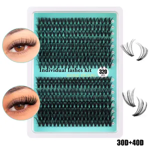 Kit de faux cils individuels avec 320 grappes en densités 30D/40D et longueurs 9-16mm