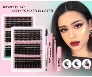 DIY eyelash extension kit with 270 clusters 60D 80D 100D lashes bond seal and tweezers