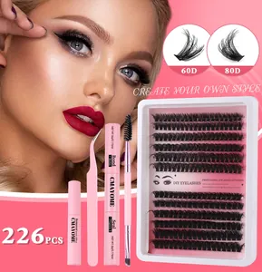 Wimpernverlängerung DIY-Set mit Clustern, Pinzette, Bond und Seal sowie Entferner-Flüssigkeit