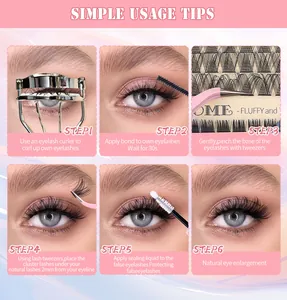 Detailed step-by-step application guide for cluster lashes with glue and tweezers
