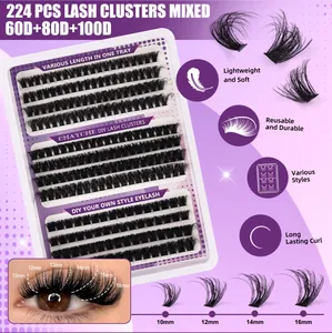 224Pcs individual lash clusters kit 10-18mm 60D 80D 100D mix DIY eyelash extensions