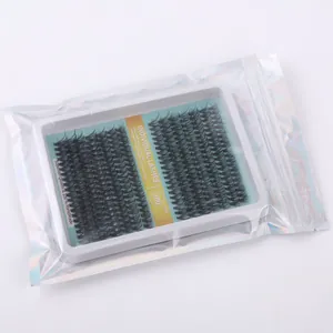 Detailed view of 280 clusters of handmade individual lash extensions in iridescent packaging