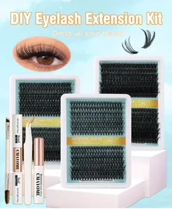 DIY eyelash extension kit featuring 280 clusters, bond and seal, remover, and tweezers