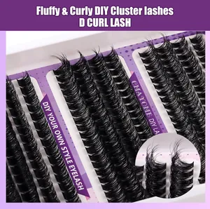 Macro detail of D Curl black cluster lashes showcasing fluffy texture and root precision