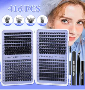 DIY eyelash extension kit with 416 clusters 10-18mm including bond, seal, and remover