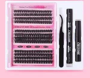 DIY eyelash extension kit with 216 clusters, tweezers, dual-end bond seal and remover