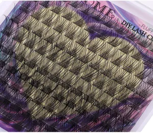 Detailed close-up of fluffy black DIY lash clusters in a 6-row gradient packaging tray