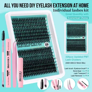 Kit d'extension de cils DIY avec 320 grappes, colle, scellant et pince de précision