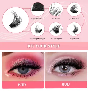 Details von DIY-Einzelwimpern mit dünnen Bändern, die 60D- und 80D-Dichte zeigen