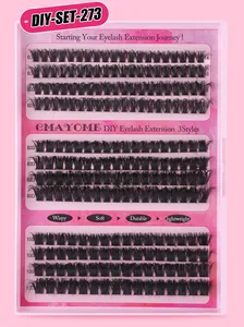 Macro detail of wispy DIY eyelash extension set with 60D 80D and 100D volume clusters